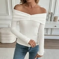 thumbnail image 5 of Uootdi Long Sleeve Tops Gift for Women Off The Shoulder Sweater for Women Fall Winter Fashion Slim Fit Ribbed Pullover Knit, 5 of 9
