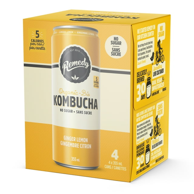 Remedy Organic Kombucha No Sugar Ginger Lemon 4x355ml