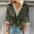 thumbnail image 2 of DondPO Womens tops Women's Shirts Trendy Summer 3/4 Sleeve Shirts Lace V Neck tops Trendy Vacation Floral Blouses Shirts for Women Blouses for Women Gray 3XL, 2 of 5