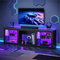 Bestier LED TV Stand for TVs up to 75'', Modern Entertainment Center with Remote Controlled RGB Lights, Adjustable Glass Shelves & Open Storage, Media Console for Living Room, Black