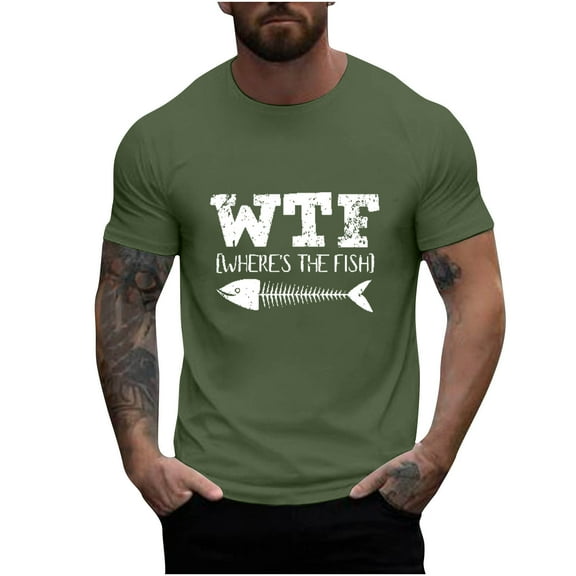 Wyobmus Mens Graphic Shirts Summer Round Neck Pullover Short Sleeves Casual Printing Tops Size M-4XL Olive Green