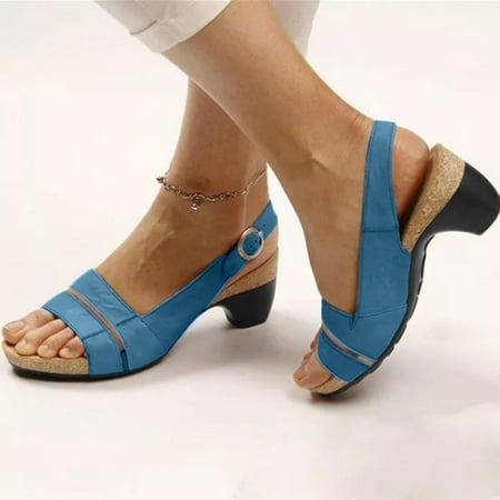 

Hvyesh Womens Chunky Heel Sandals Casual Summer Peep Toe Sandals Comfortable Slip On Sandals Walking Breathable Sandal Size 5.5