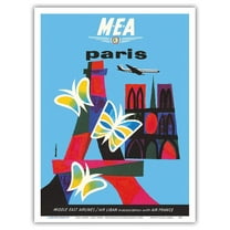 Paris France - Eiffel Tower - MEA Middle East Airlines - Vintage Airline Travel Poster by Jacques Auriac c.1960s - Master Art Print (Unframed) 9in x 12in