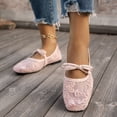 thumbnail image 5 of Purcolt Womens Floral Embroidery Mesh Flats Lightweight Casual Square Toe Slip On Ballet Shoes Comfort Elegant Soft Sole Dress Shoes with Bowknot Elastic Strap, 5 of 9