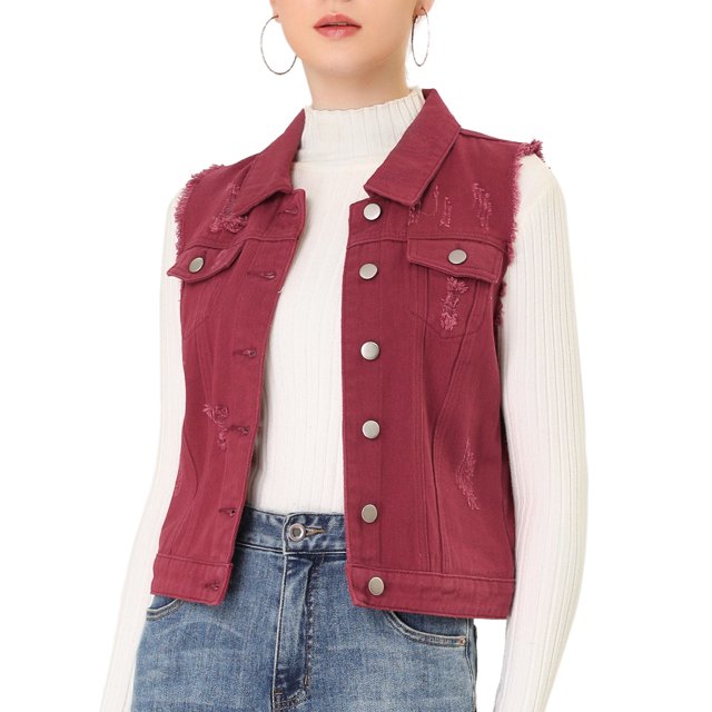 Unique Bargains Women's Turn Down Collar Button Denim Washed Vest
