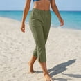 thumbnail image 5 of JOANKDMI Linen Capri Pants for Women No Drawstring Elastic Waisted Straight Leg Comfortable Side Slit Bottoms Summer Casual Vacation Beach Trousers with Pockets, 5 of 8