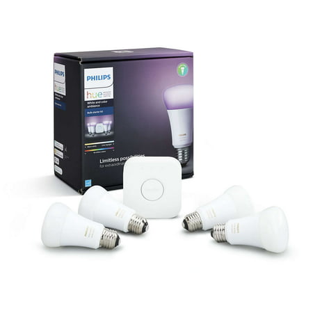 Philips Hue White and Color Ambiance A19 Smart Light Starter Kit, 60W LED,