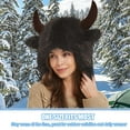 thumbnail image 7 of Ugoldhm Unisex Winter Faux Fur Trapper Hat - Furry Buffalo Style with Horns & Earmuffs, 7 of 7