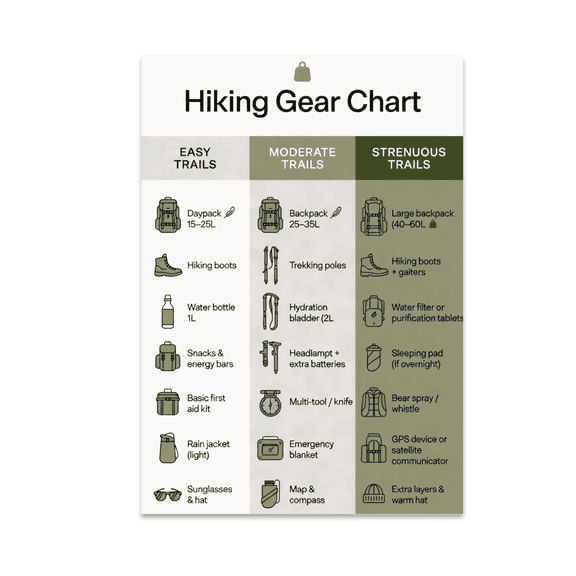 Hiking Gear Chart Infographic - Hiking Enthusiast - 13x19 Poster Print