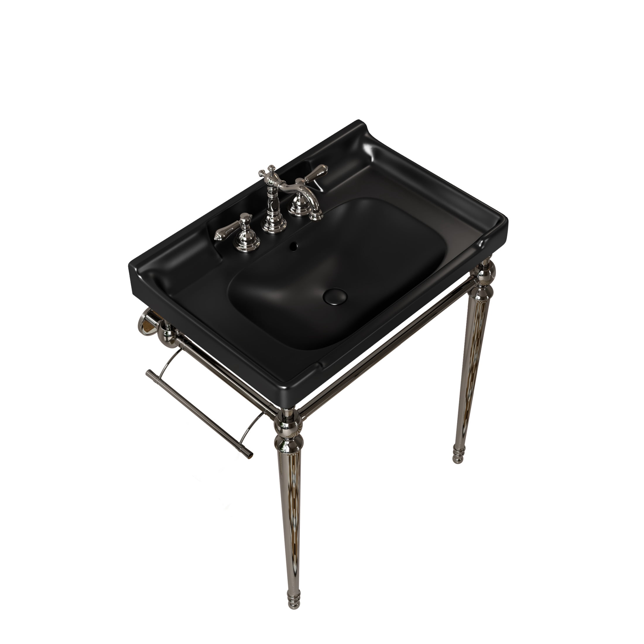 Noble House VICI 28" Bathroom Console Sink, Wall-Mounted Ceramic Basin Vanity with Stainless Steel Legs, Black & Chrome
