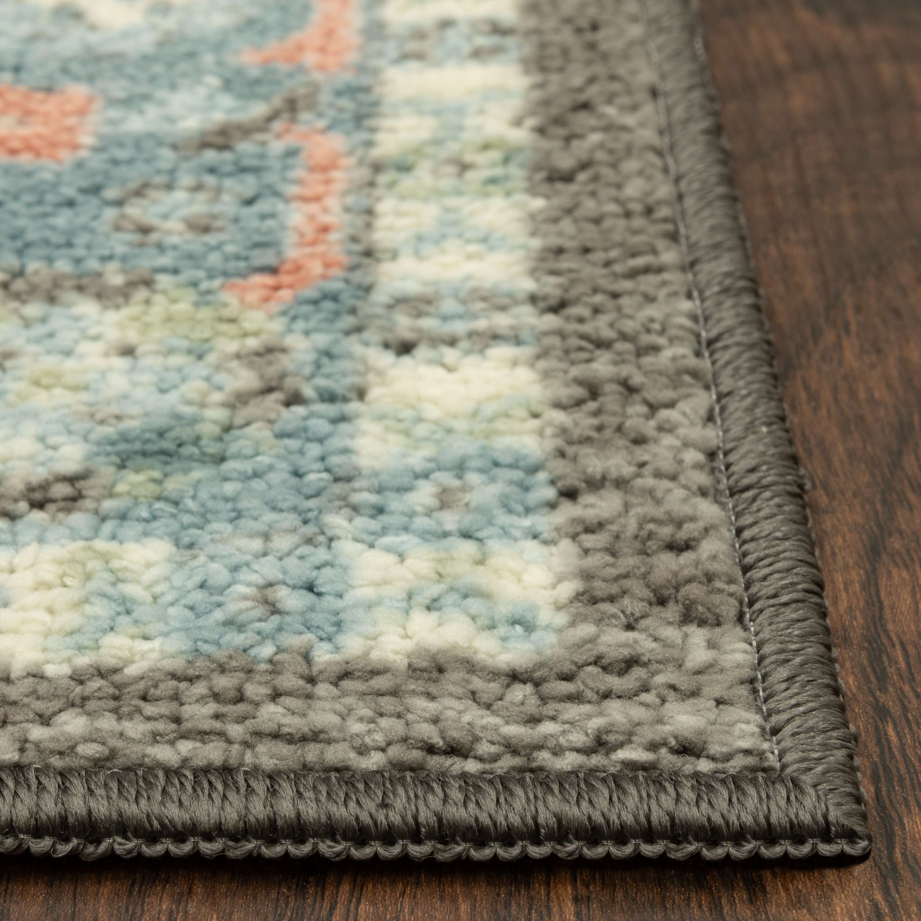 (2 pack) Mainstays Persian Border Medallion Loop Print Gray Aqua Indoor Runner Rug, 2' x 6'