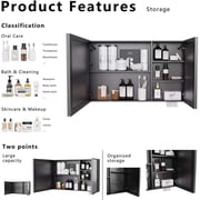 Mirror Medicine Cabinet with Storage,White led Lighted Bathroom Mirror Anti Fog smart Medicine Cabinet,wall Mounted Bathroom Mirror Cabinet,35.4 * 23.6 Two Door Aluminum Cabinet,Black