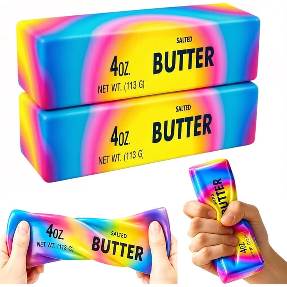 2Pack Big Squeezy Butter Toys - Jumbo Squishy Stick of Butter - Extra Large Stress Relief Fidget for Adults & Teens 2026 (2PCS Butter Dazzling Colors)