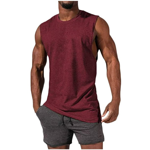pstuiky Camisetas sin mangas para hombre, Blusa deportiva sin mangas con cuello redondo y estampado liso informal para hombre Tops elegantes para mujer m