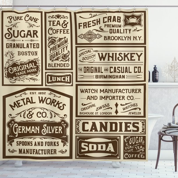 Vintage Shower Curtain, Mega Pack Old Advertisement Designs Labels