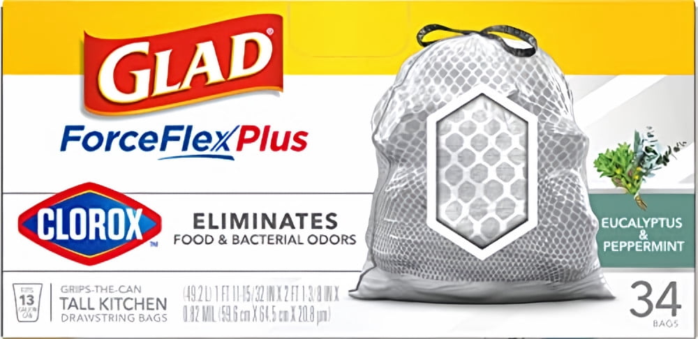 Glad ForceFlex Plus Tall Kitchen Garbage Bags Eucalyptus and Peppermint (Pack of 3)