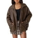 thumbnail image 1 of Chaqueta de cuero AUTOMET de gran tamaño de gamuza sintética marrón para mujer, 1 of 6