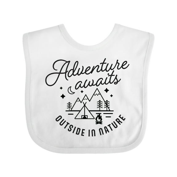 Inktastic Adventure Awaits Outside in Nature with Tent and Mountains Boys or Girls Baby Bib