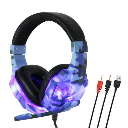 SY830MV Gaming Headset 3.5mm Wired Over Ear Headphones Noise Canceling E-Sport Earphone with Mic LED Light AUX+USB for Desktop PC