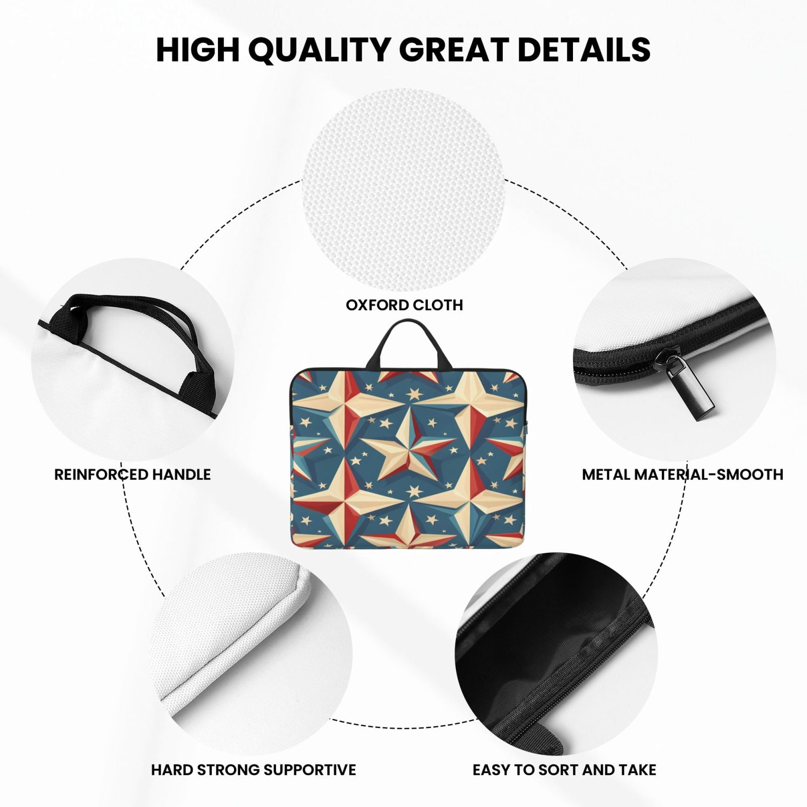 Laptop Sleeve Bag For Women Men 14inch Waterproof Durable Protective Computer Carrying Cover Handle Laptop Case Bag Independence Day Theme Elements Star (7)