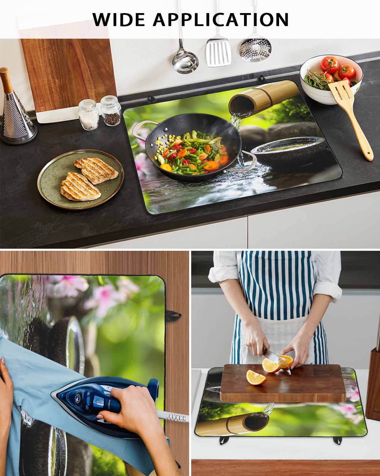 nqOlkjepod Large Induction Cooktop Protector Mat 36"x21", Flowing Water Zen Stones Stove Top Covers for Electric Stove, Modern Country Abstract Art Stove Burner Cover Mats, Glass Top Stove Cover