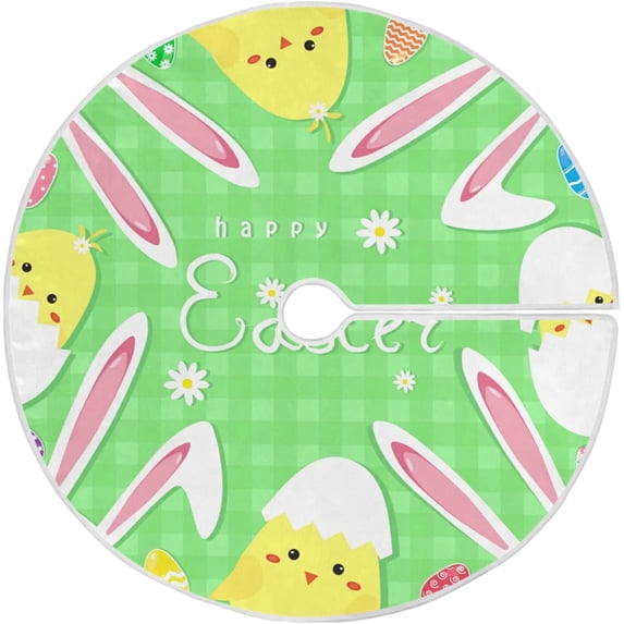 FMSHPON Easter Eggs Rabbit Xmas Christmas Tree Skirt Stand Mat for Holiday Party Decoration Indoor Outdoor 48 inches