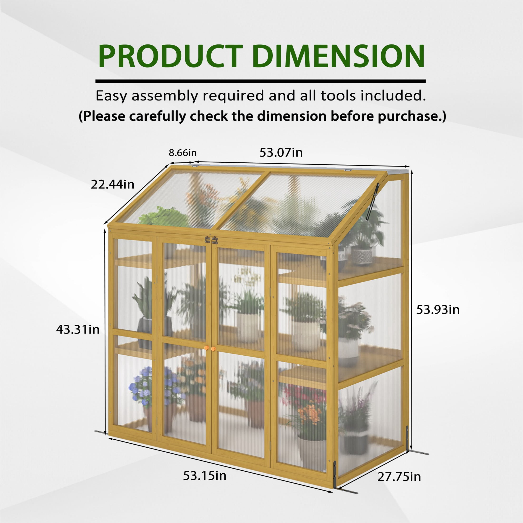 DEALTOPS Cold Frame Greenhouse for Plants, Wooden Greenhouse Cabinet Garden Shed with Polycarbonate Sheet and Foldable Top, Natural