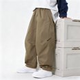 thumbnail image 2 of NAISIBABY Boys Cargo Pants Size 8, Elastic Waist Casual Baggy Straight Leg Kids Cotton Fashion Pants Khaki (3-15T), 2 of 7