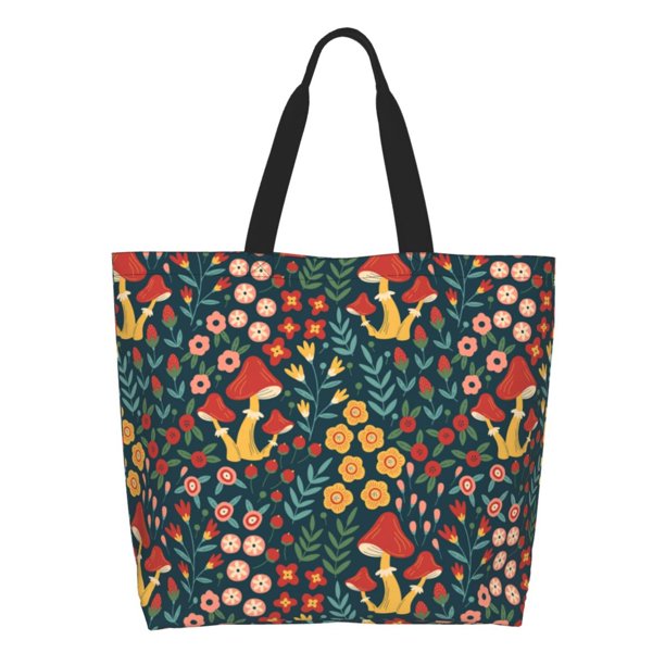 Disketp Mushrooms And Flowers Bolsa Tote Estampada para Mujer, Bolso de Hombro y de Mano para Compras y Viajes