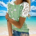 thumbnail image 4 of Blczomt Tops Women Short Sleeve 2025 Casual Blouse Summer Green Crew Neck Hollow Out Blouses Women, 4 of 7