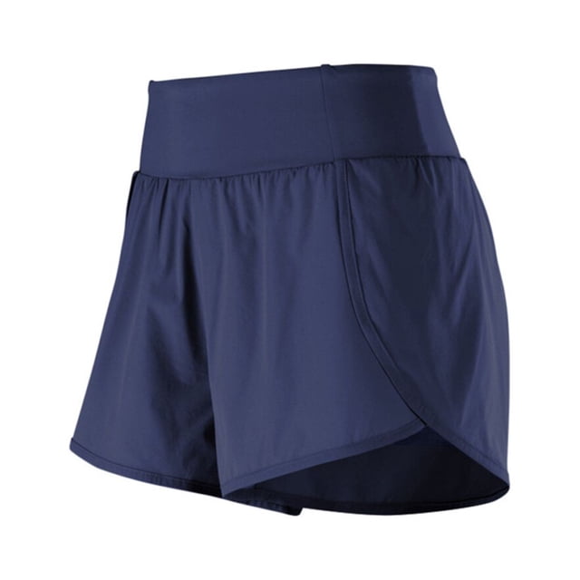 Qarigey Pantalones cortos para correr de verano para mujer, pantalones cortos secos 2 en 1, pantalones cortos deportivos sueltos para gimnasio, Prendas para la parte inferior del cuerpo Azul marino L