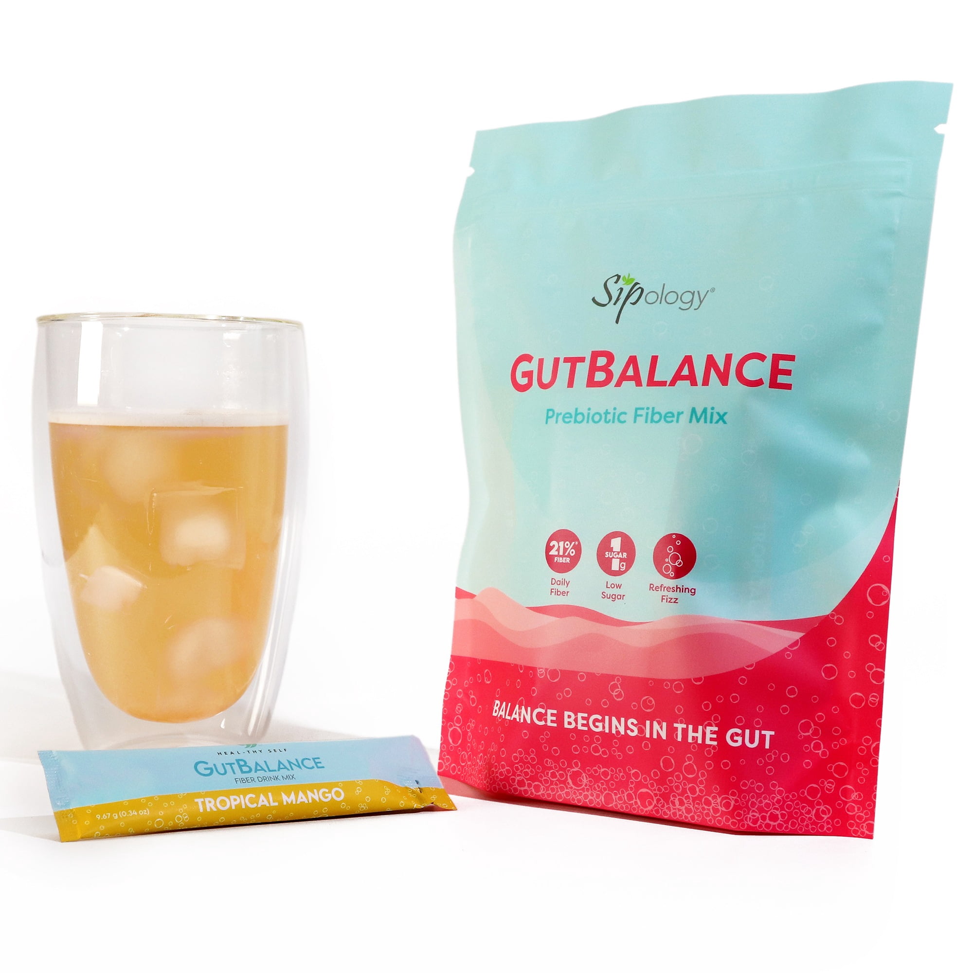 Sipology: GutBalance - Tropical Mango - 12 Stick Pack - Prebiotic Fiber Mix, Powder Drink, Promote Digestive Health, Organic Stevia, Plant Based-Vegan