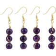 thumbnail image 3 of Pendientes colgantes con borlas de cuentas de piedra redonda para mujer, chapados en oro, cuarzo rosa JM, 3 of 3