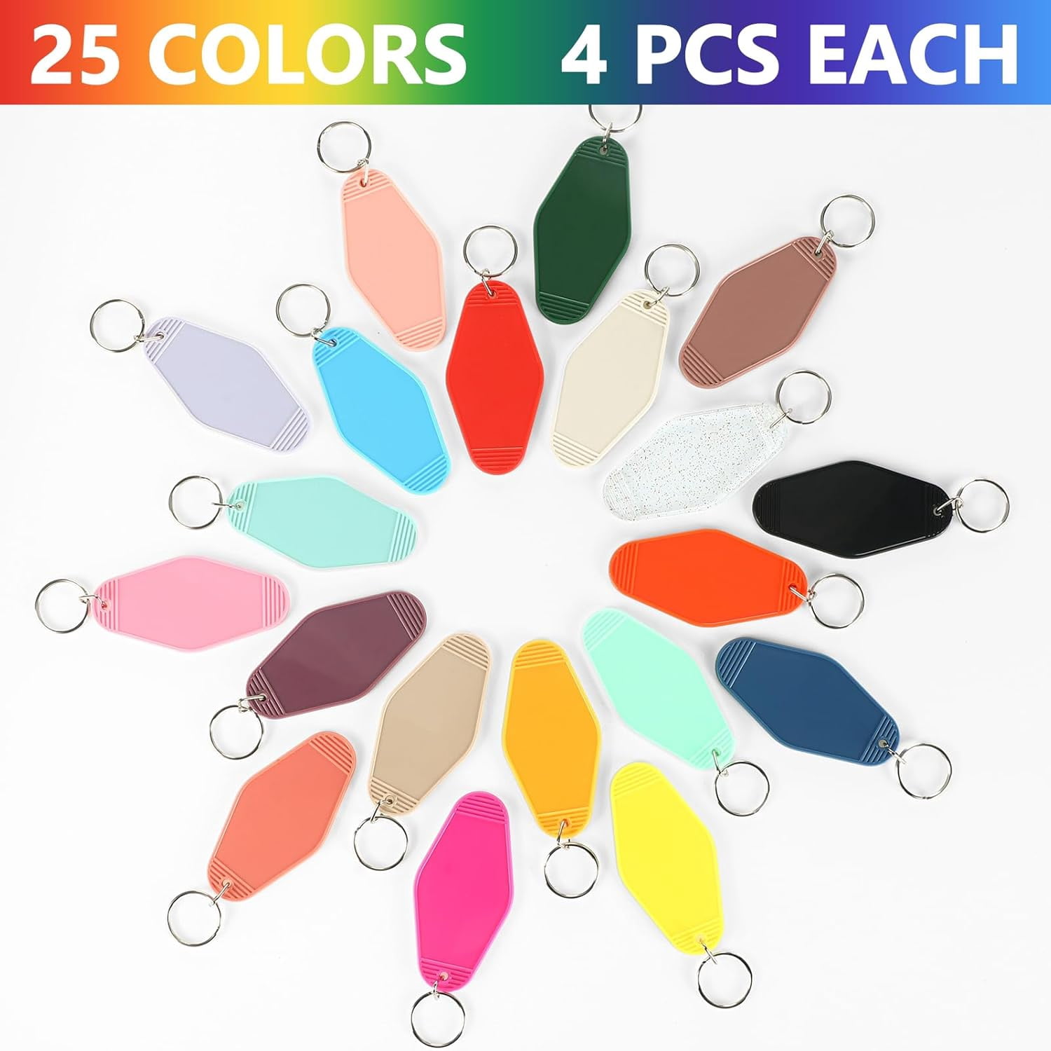 300 Pcs Blank Motel Keychain 25 Colors Sublimation Hotel Keychain Include 100 Vintage Rhombus Hotel Key Chains 100 Display Card 100 Packing Bag for DIY Craft Ornament Luggage Tag