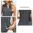 thumbnail image 5 of Women Turn Down Collar Tank Top V Neck Plain Color Middle Pleated Sleeveless Blouse Grey L, 5 of 6