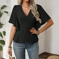 thumbnail image 4 of Stichou Women Business Casual Tops, 2026 Spring Trendy Dressy Blouses, Half Sleeve Peplum Work Shirts V Neck Office Outfits Black 2XL, 4 of 6