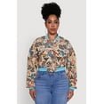 thumbnail image 2 of Womens Plus Size Floral Print Varsity Stripe Jacket, 2 of 5