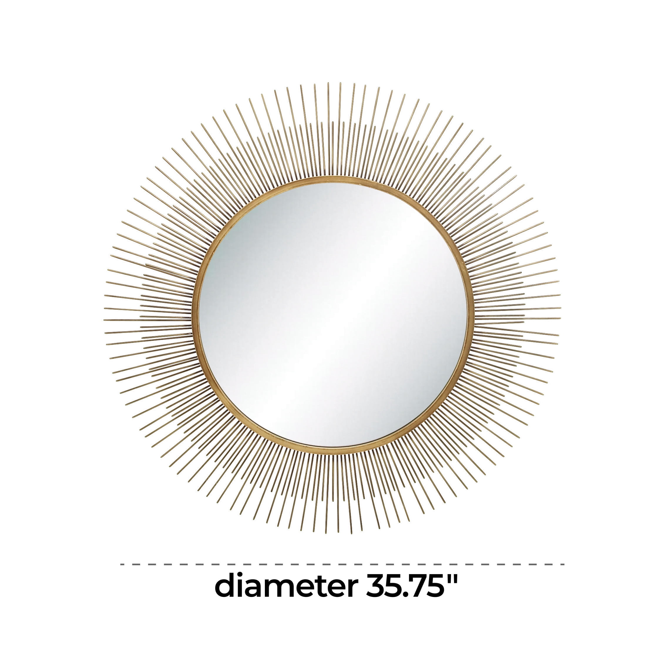 DecMode 36" x 36" Gold Starburst Wall Mirror with Thin Wire Rods