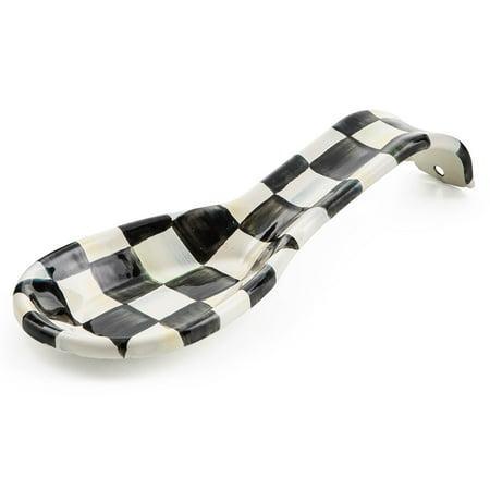 

MACKENZIE-CHILDS Enamel Spoon Rest Kitchen Utensil Rest and Spoon Holder Kitchen Decor Black-and-White Courtly Check C48