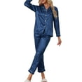 thumbnail image 2 of INSPIRE CHIC Women's Satin Pajama Sets Long Sleeves Tops and Pants 2 Pcs Loungewear XS Dark Blue, 2 of 6
