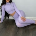 thumbnail image 2 of TTUHYWXI Women’s Casual 2 Piece Outfits Sexy Bodycon Long Sleeve Crop Top with Long Pants Tracksuit Set Jumpsuits (Purple, XL), 2 of 5