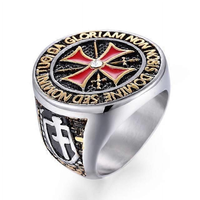 Domineering Knights Templar Rings For Men Silver Color stainless steel Red Cross Inlaid Cubic Zirconia men ring Jewellery Gift