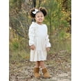 thumbnail image 3 of Oudiya Girls Casual Fall Dress Long Sleeve A-line Ruffled Button Corduroy Elegant Dress for Kids 5-14Y, 3 of 7