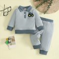 thumbnail image 2 of TOWED22 Baby Boy Clothes Outfits Fall Embroidery Long Sleeve Waffle Sweatshirt Tops Casual Pants Newborn 2Pcs Set, 2 of 9