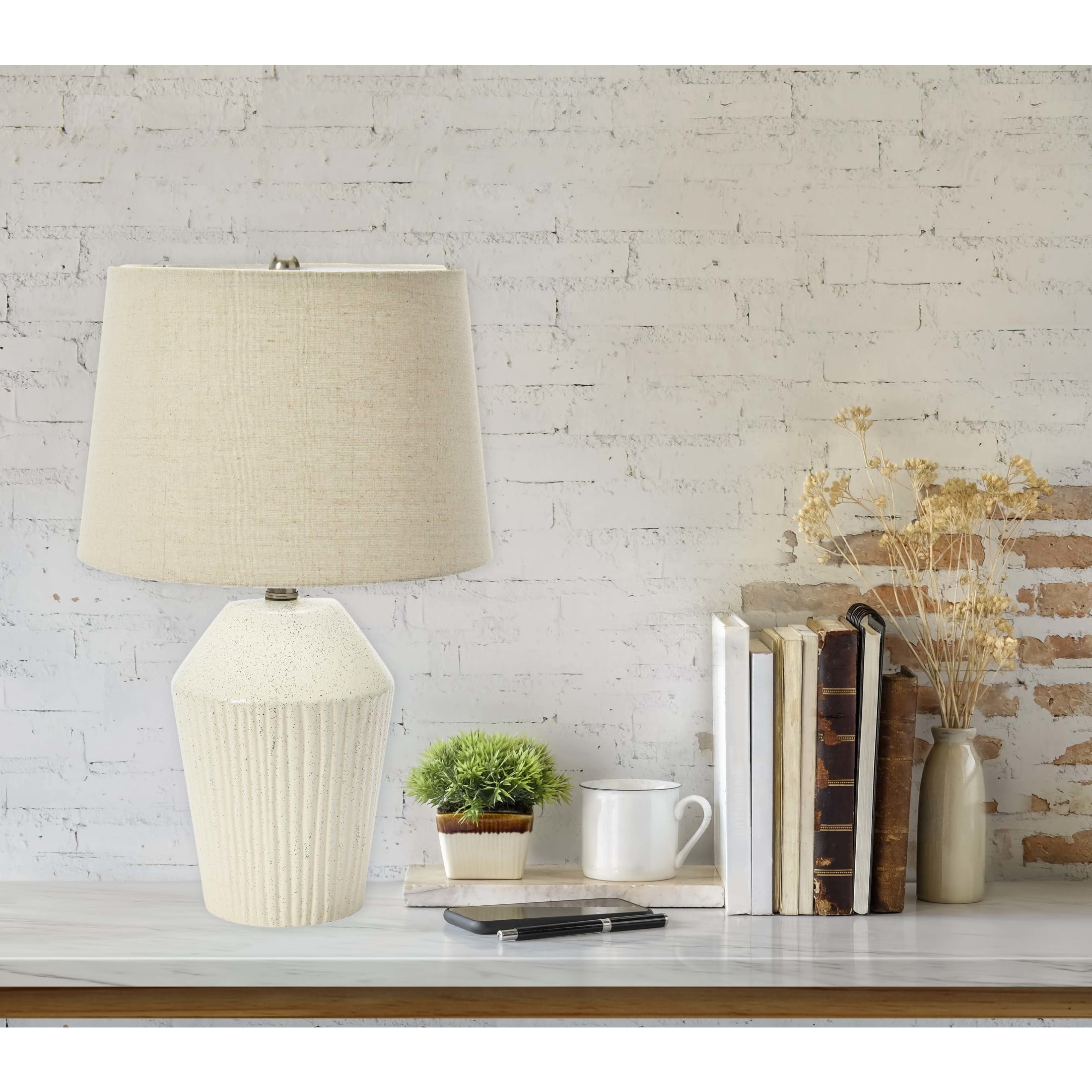 Creative Co-Op 13" Round Stoneware Desk Lamp