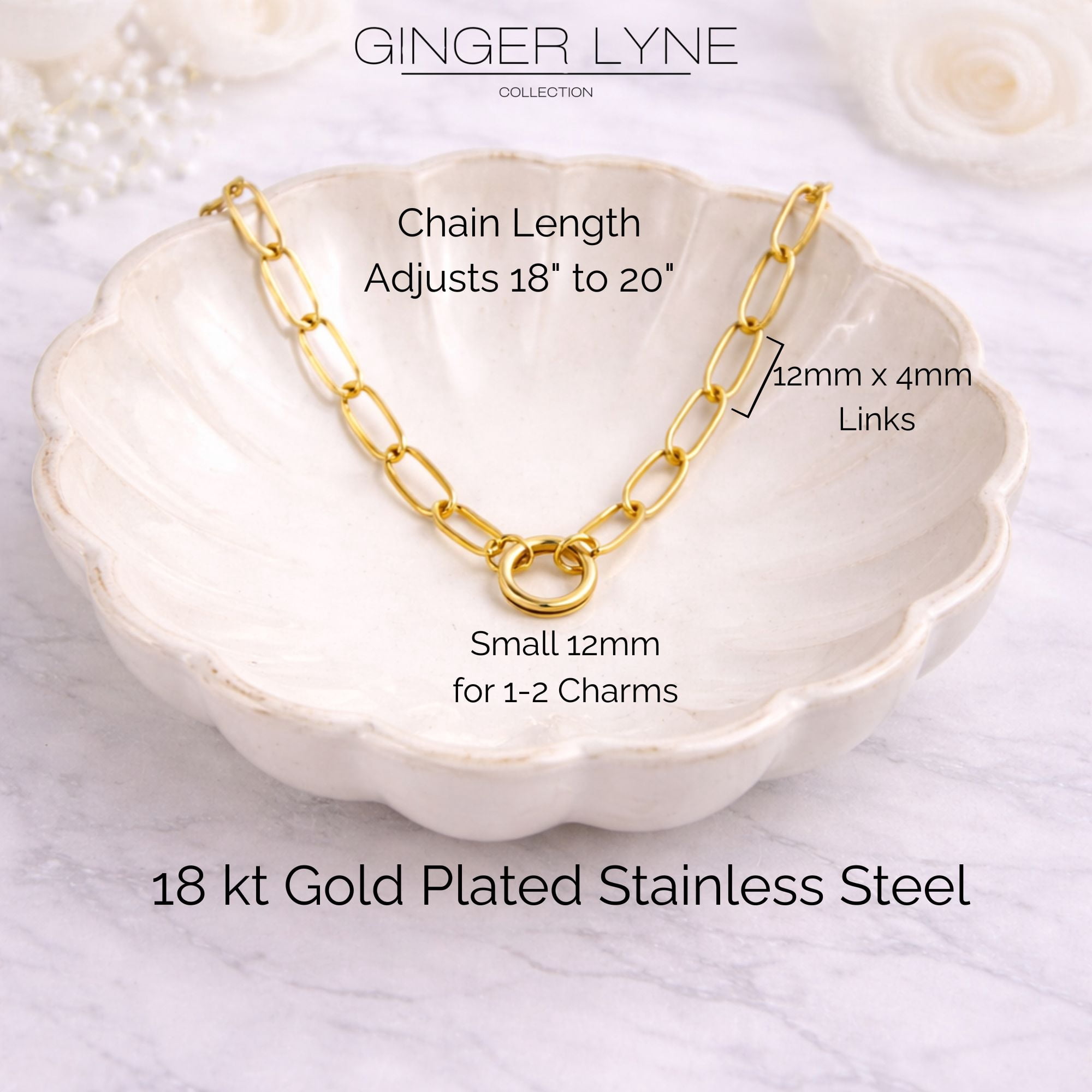 Carabiner Charm Necklace for Women Paperclip Chain Round Carabiner Holder Stainless Steel by Ginger Lyne