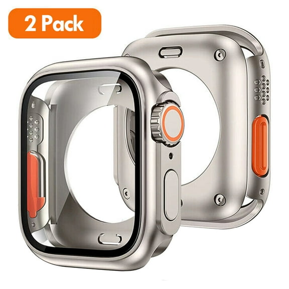 [2 Pack] For Apple Watch Series 9 8 7 Case [45mm], IC ICLOVER Full Cover Snap-on Cover with Built-in Clear Glass Screen Protector & Back Bumper Anti-Scratch & Shockproof for iWatch, Ultra Look