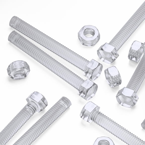 Pack of 30 Transparent Clear Plastic Acrylic M6 x 50mm Nuts & Bolts - Acrylic Plastic Screws, Hexagon Head, (15/64 x 1 37/64 in)
