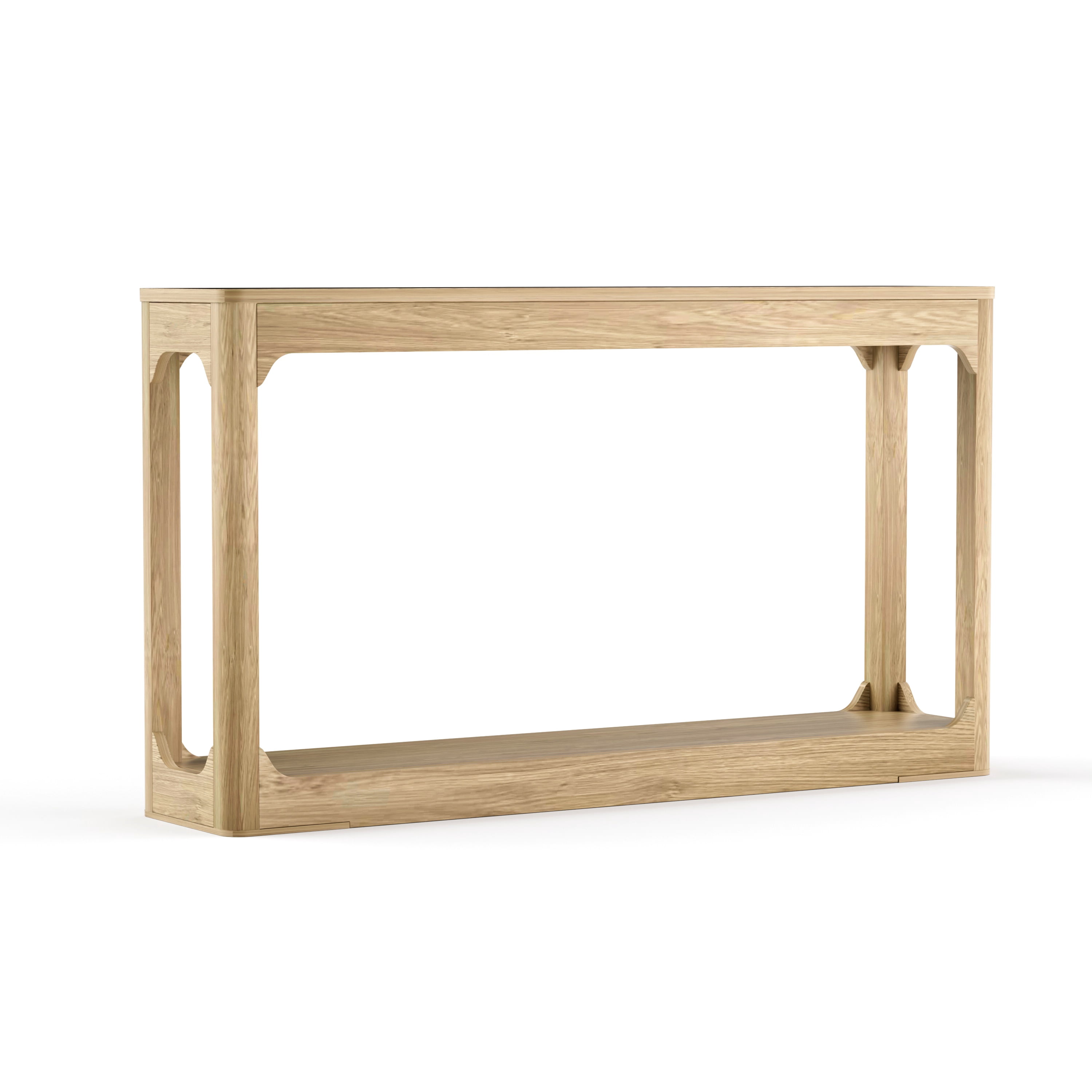 55.1" Curved-Leg Wooden Console Table, Slim Minimalist Storage Side Table, Natural Wood Sofa Table for Entryway, Hallway, Living Room