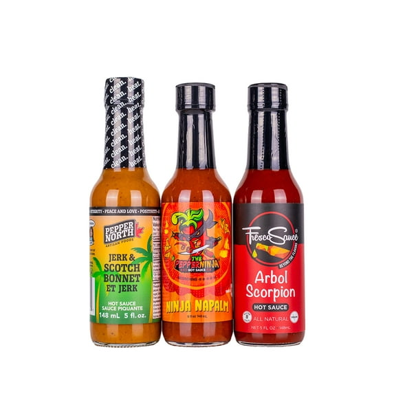 Hot Ones Season 25 Heat Pack Hot Sauce, Made With Natural Ingredient, Perfect For Superfans & Mini Wing Sauce Challenge, 5 fl oz Bottles (3-Pack)